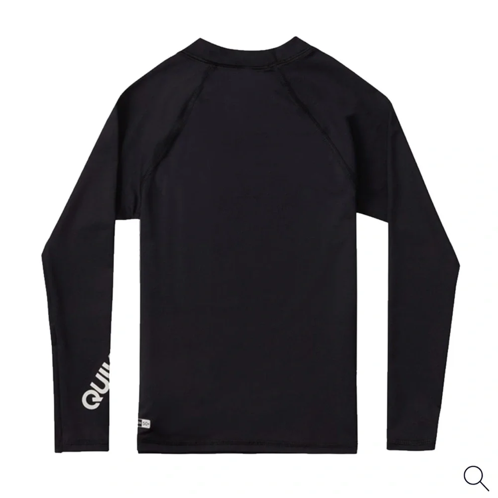 NWT Quiksilver Boys Black Long Sleeve Rashguard‎ Swim Shirt UPF 50 Summer